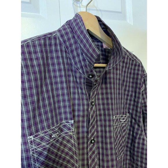 Michael Brandon‎ Button Up Shirt Men’s Sz XL Purple Black White Long Sleeve - Picture 6 of 8